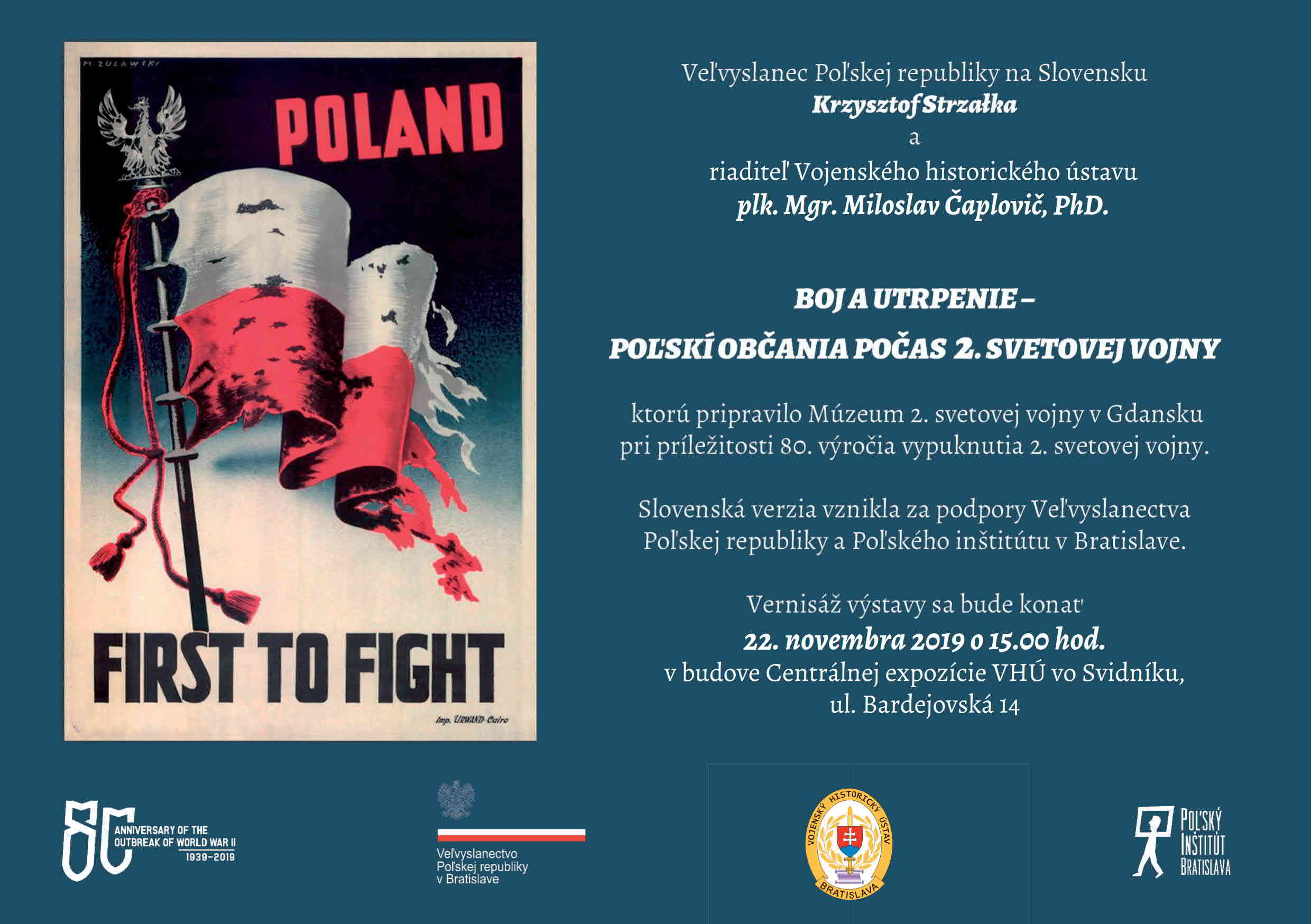 Výstava Boj a utrpenie - Veľvyslanectvo Poľskej republiky - VHÚ - VHM Svidník - 22.11.2019 - Pozvánka_1