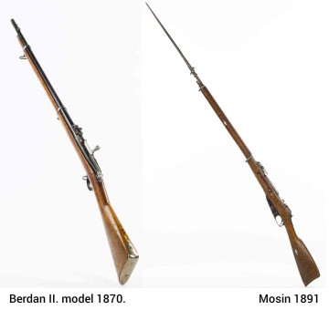 ruské pechotné pušky Mosin model 1891 a  Berdan II. model 1870