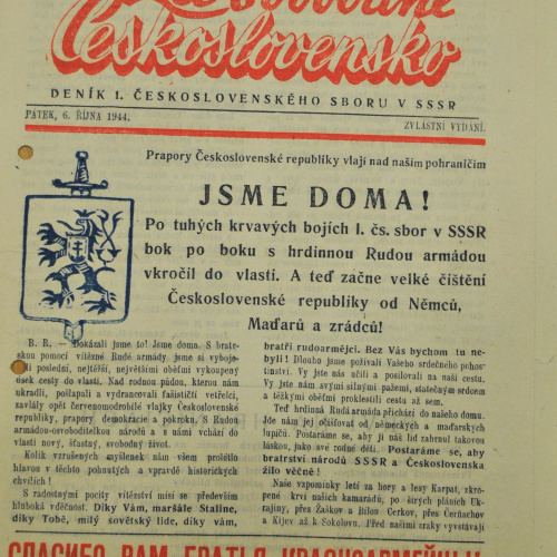 Noviny „Za svobodné Československo“ zo 6. 10. 1944