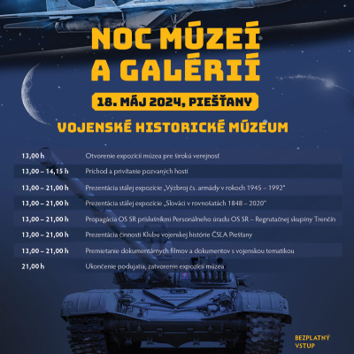 Plagát Noc múzeí a galérií vo VHM Piešťany 18.5.2024