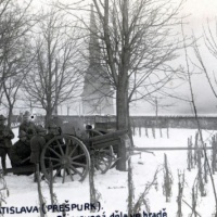 Delostrelecká jednotka čs. légií z Talianska na Bratislavskom hrade začiatkom roka 1919.