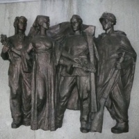 A work of art “Vítanie osloboditeľov – Welcome of the liberators” of the sculptor A. Raček in the entrance hall