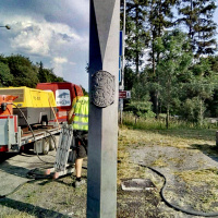 Pieskovanie historickej repliky čs hraničného stlpa na Dukle - 30 6 2022