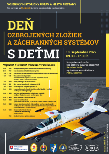 14. ročník Dňa ozbrojených zložiek a záchranných systémov vo VHM Piešťany, 10. septembra 2022 - avízo
