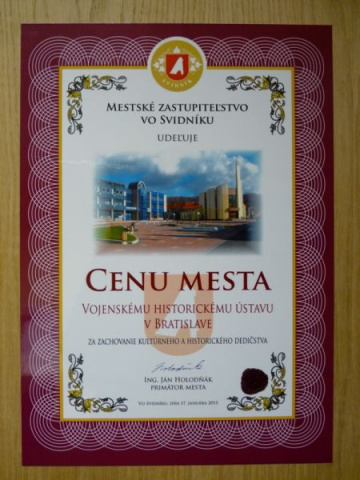 Cena mesta Svidník udelená VHÚ Bratislava