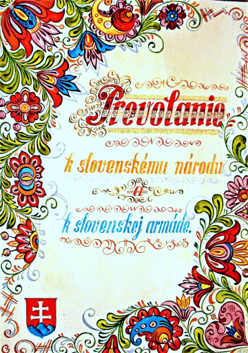 Titulná strana Prevolania k slovenskému národu a slovenskej armáde