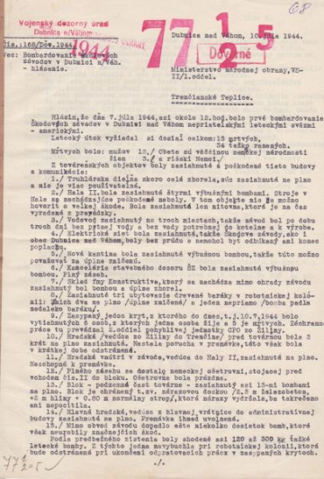 Bombardovanie škodových závodov v Dubnici nad Váhom – hlásenie