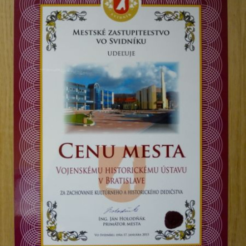 Cena mesta Svidník udelená VHÚ Bratislava