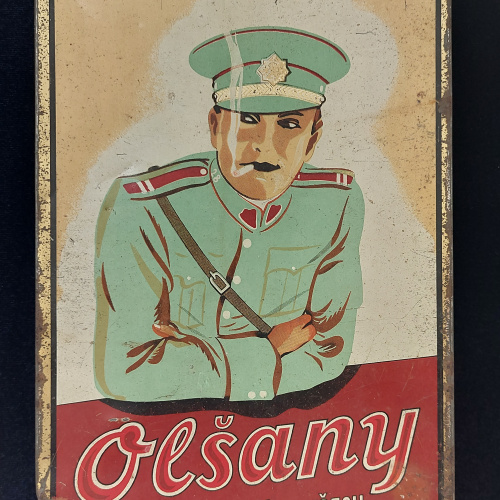 Plechová dóza na cigaretové papieriky Olšany