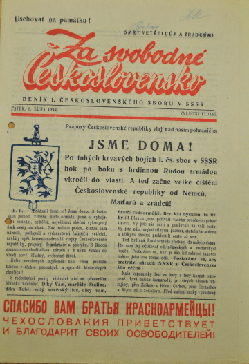 Noviny „Za svobodné Československo“ zo 6. 10. 1944