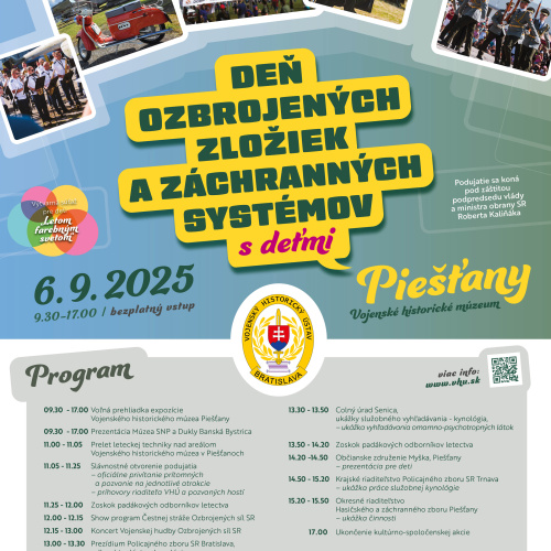 Deň ozbrojených zložiek a záchranných systémov s deťmi vo Vojenskom historickom múzeu Piešťany, 6. septembra 2025 - 17. ročník - avízo