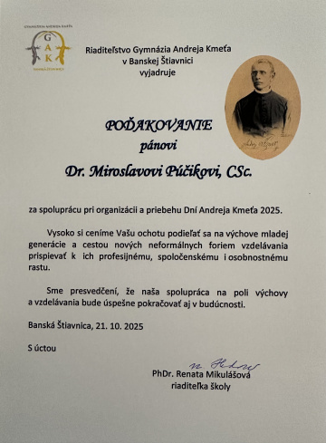 poďakovanie Dr. Púčikovi