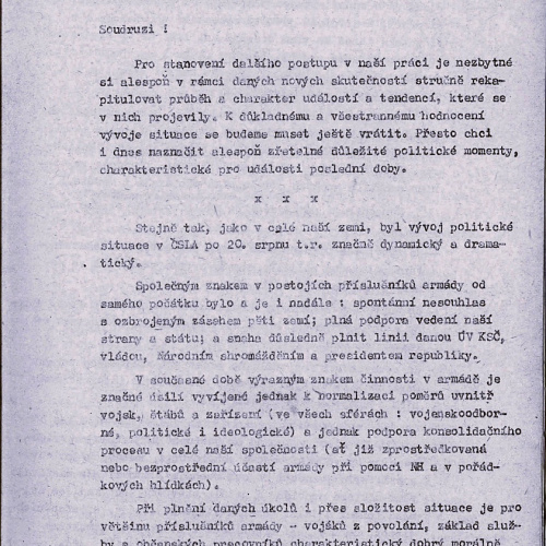 Informácia o vývoji vojensko-politickej situácie v Československej ľudovej armáde po 20. auguste 1968