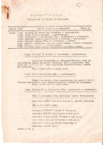 Dôverný vojenský rozkaz Veliteľstva československej armády na Slovensku z 5. septembra 1944