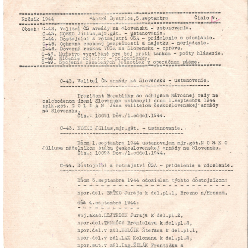 Dôverný vojenský rozkaz Veliteľstva československej armády na Slovensku z 5. septembra 1944