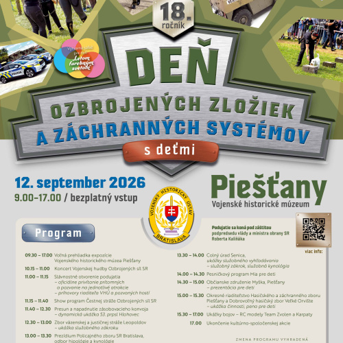 Deň ozbrojených zložiek a záchranných systémov s deťmi vo Vojenskom historickom múzeu Piešťany, 12. septembra 2026 - 18. ročník – avízo