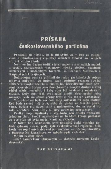 Prísaha partizána v slovenskom jazyku