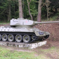 A tank T-34/85 from the Valley of Death at the main road to the villages Vyšná a Nižná Písaná